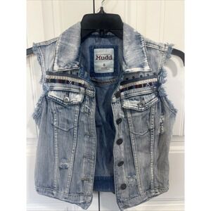 Mudd Y2K Denim Vest Boho Women's S Blue Jean Distressed Wash Button Up